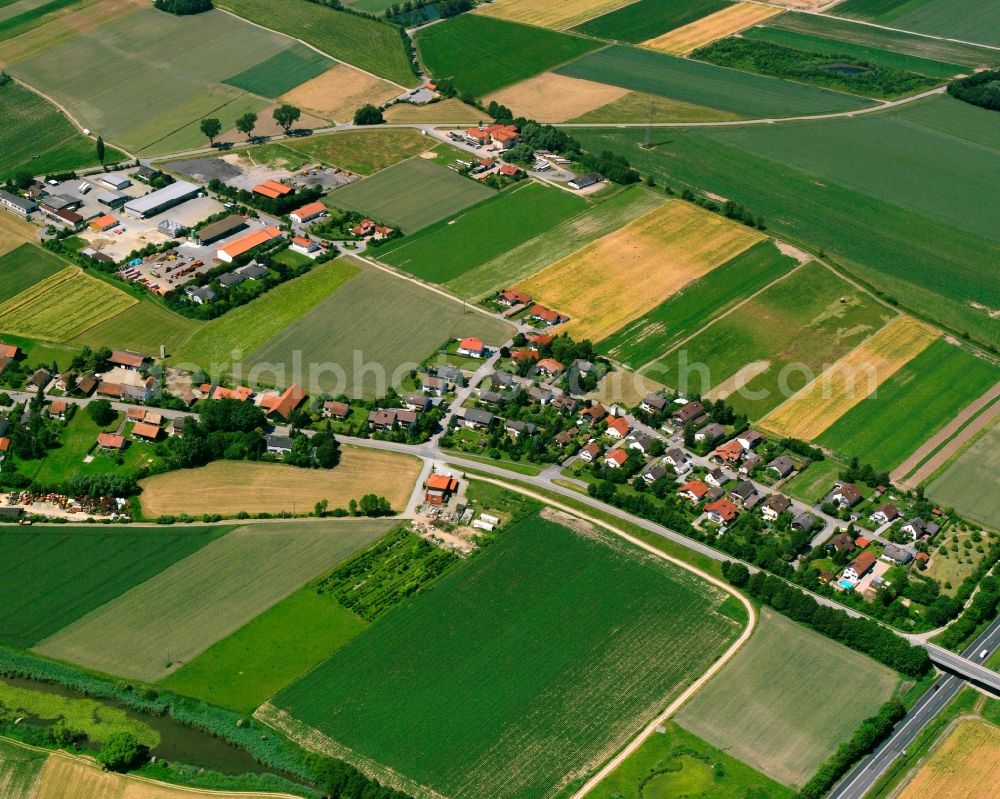 Aerial photograph Oberparkstetten - Agricultural land and field boundaries surround the settlement area of the village in Oberparkstetten in the state Bavaria, Germany