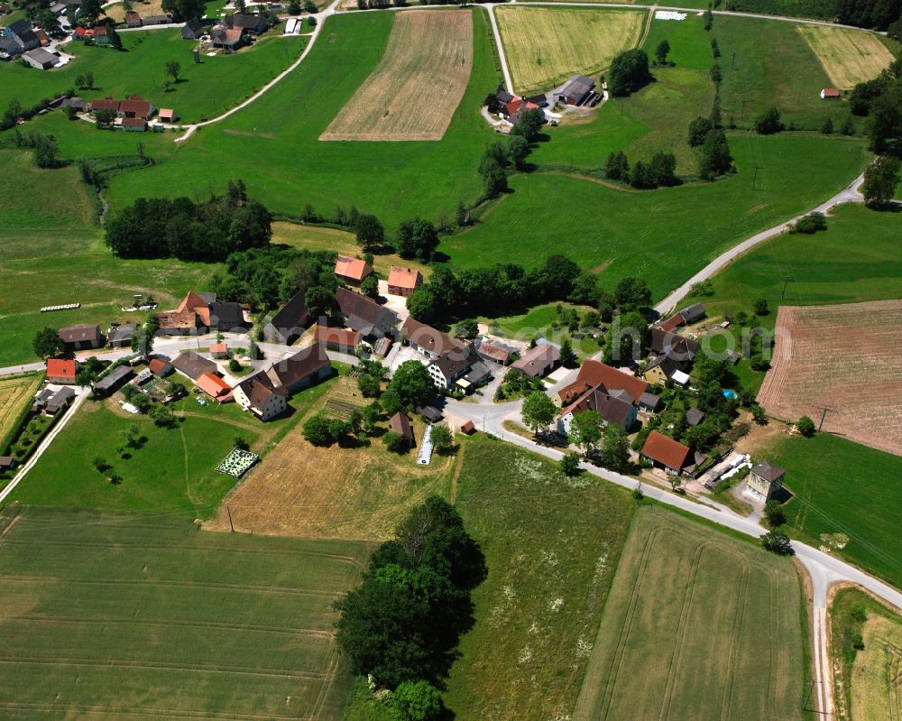 Aerial image Oberschönbronn - Agricultural land and field boundaries surround the settlement area of the village in Oberschönbronn in the state Bavaria, Germany