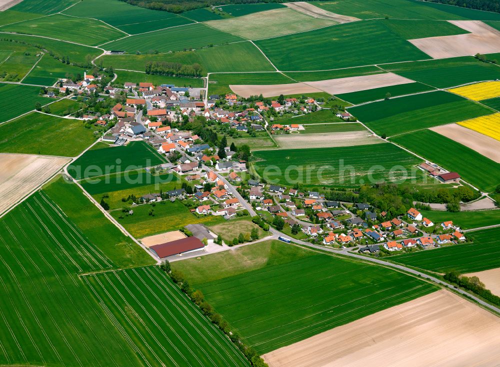 Aerial image Oberstadion - Agricultural land and field boundaries surround the settlement area of the village in Oberstadion in the state Baden-Wuerttemberg, Germany