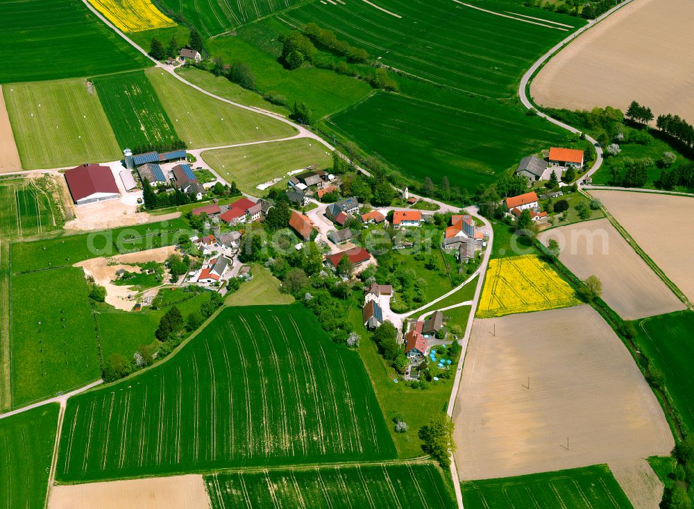 Aerial image Oberstadion - Agricultural land and field boundaries surround the settlement area of the village in Oberstadion in the state Baden-Wuerttemberg, Germany