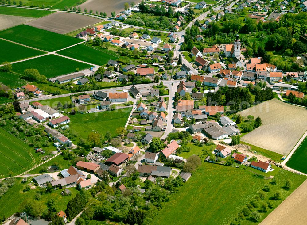 Aerial image Oberstadion - Agricultural land and field boundaries surround the settlement area of the village in Oberstadion in the state Baden-Wuerttemberg, Germany