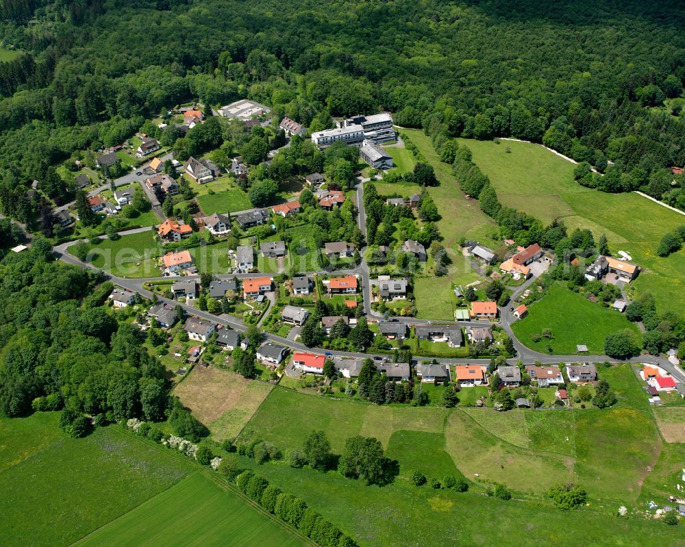 Aerial photograph Oberwald - Agricultural land and field boundaries surround the settlement area of the village in Oberwald in the state Hesse, Germany