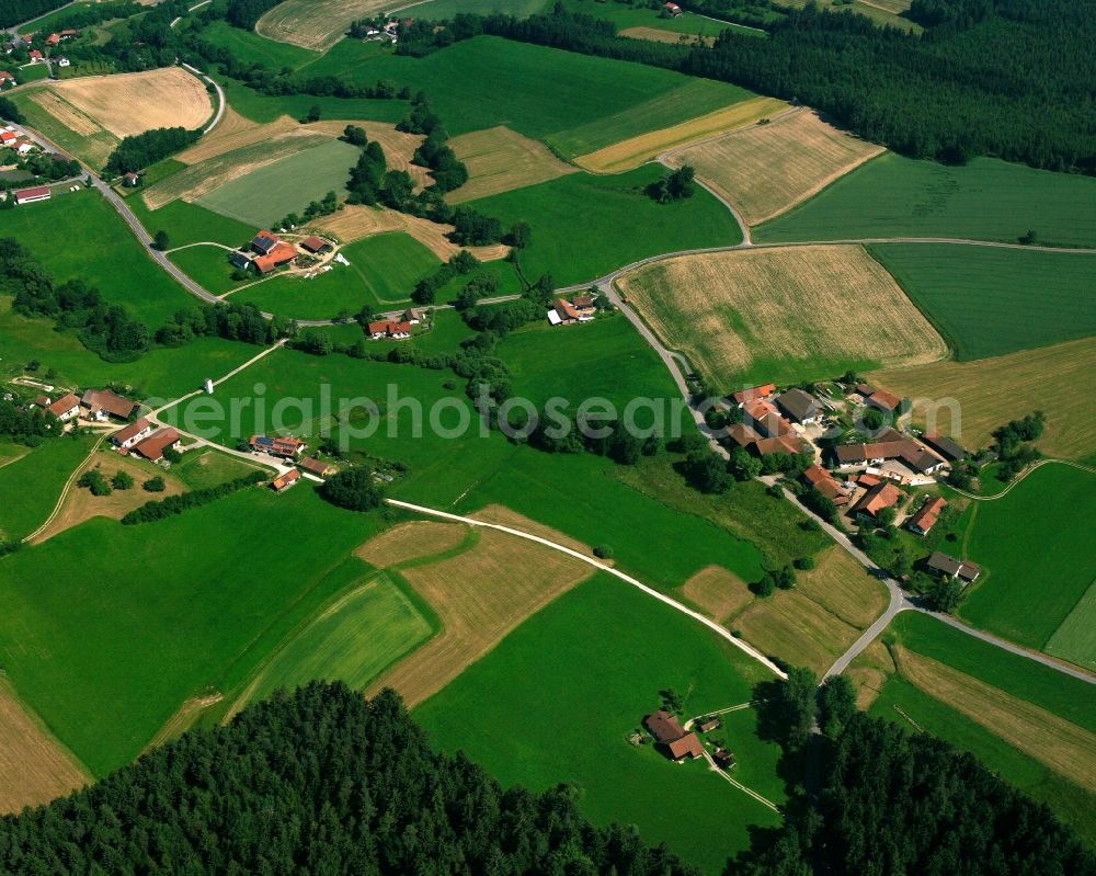 Aerial image Oberwiesing - Agricultural land and field boundaries surround the settlement area of the village in Oberwiesing in the state Bavaria, Germany