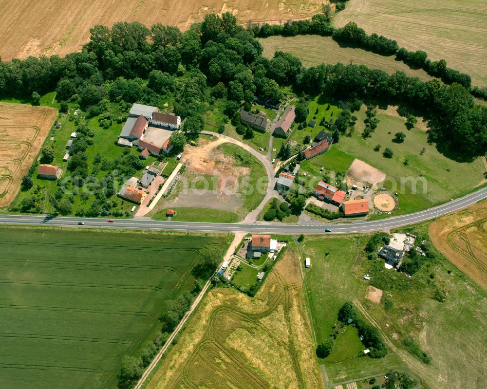 Aerial image Oelsitz - Agricultural land and field boundaries surround the settlement area of the village in Oelsitz in the state Saxony, Germany