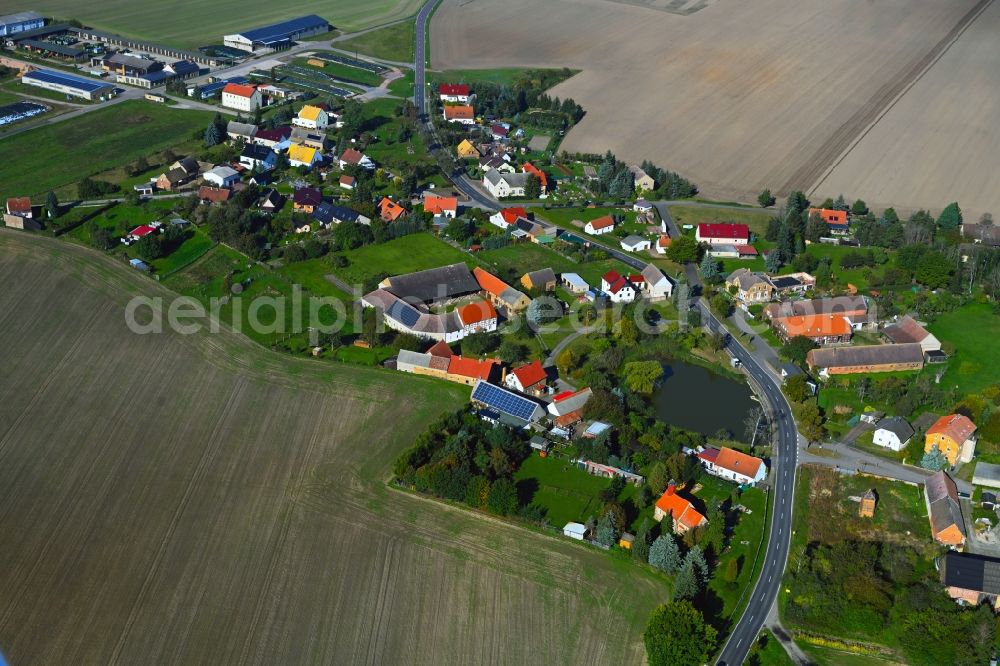 Aerial photograph Ogkeln - Agricultural land and field boundaries surround the settlement area of the village in Ogkeln in the state Saxony-Anhalt, Germany