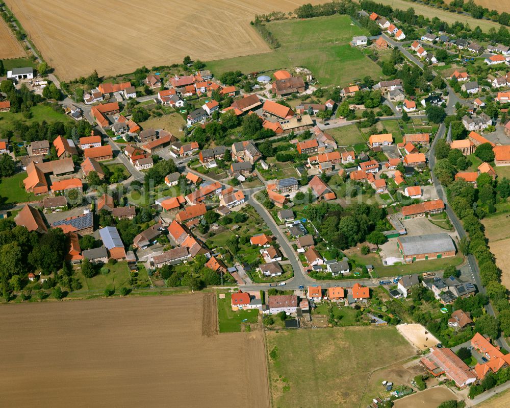 Aerial photograph Ohlendorf - Agricultural land and field boundaries surround the settlement area of the village in Ohlendorf in the state Lower Saxony, Germany