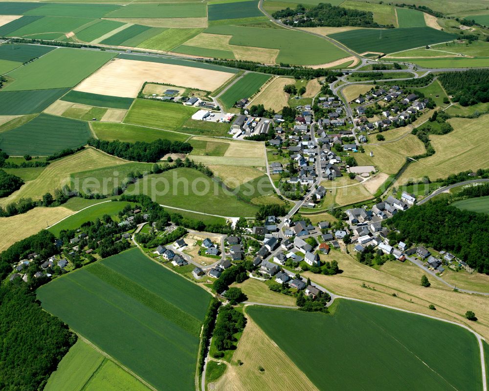 Aerial image Ohlweiler - Agricultural land and field boundaries surround the settlement area of the village in Ohlweiler in the state Rhineland-Palatinate, Germany