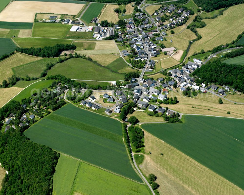 Aerial photograph Ohlweiler - Agricultural land and field boundaries surround the settlement area of the village in Ohlweiler in the state Rhineland-Palatinate, Germany