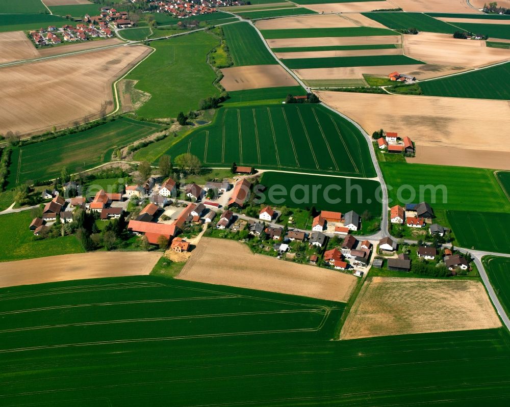 Aerial image Opperkofen - Agricultural land and field boundaries surround the settlement area of the village in Opperkofen in the state Bavaria, Germany