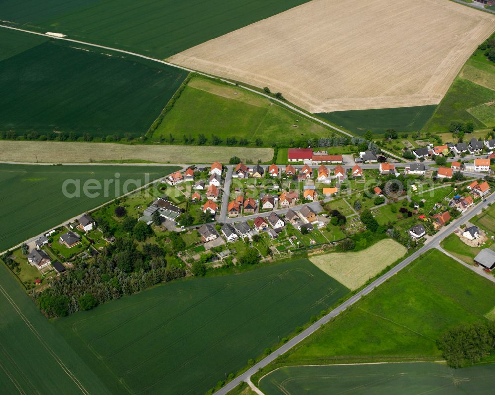 Aerial image Ostharingen - Agricultural land and field boundaries surround the settlement area of the village in Ostharingen in the state Lower Saxony, Germany