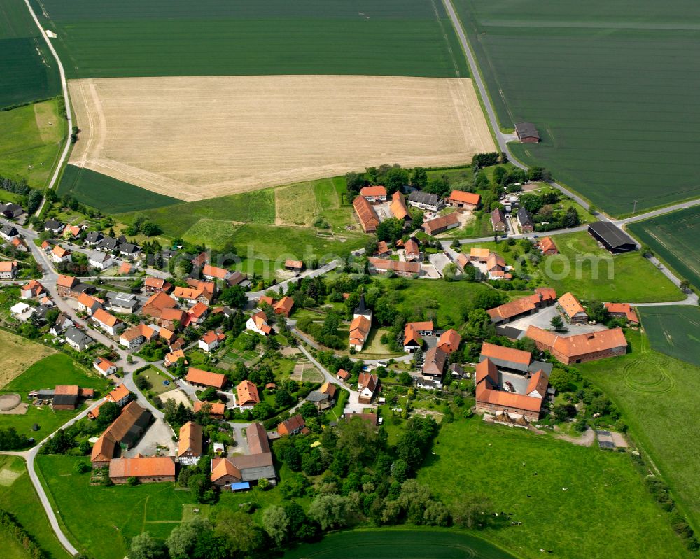 Aerial photograph Ostharingen - Agricultural land and field boundaries surround the settlement area of the village in Ostharingen in the state Lower Saxony, Germany