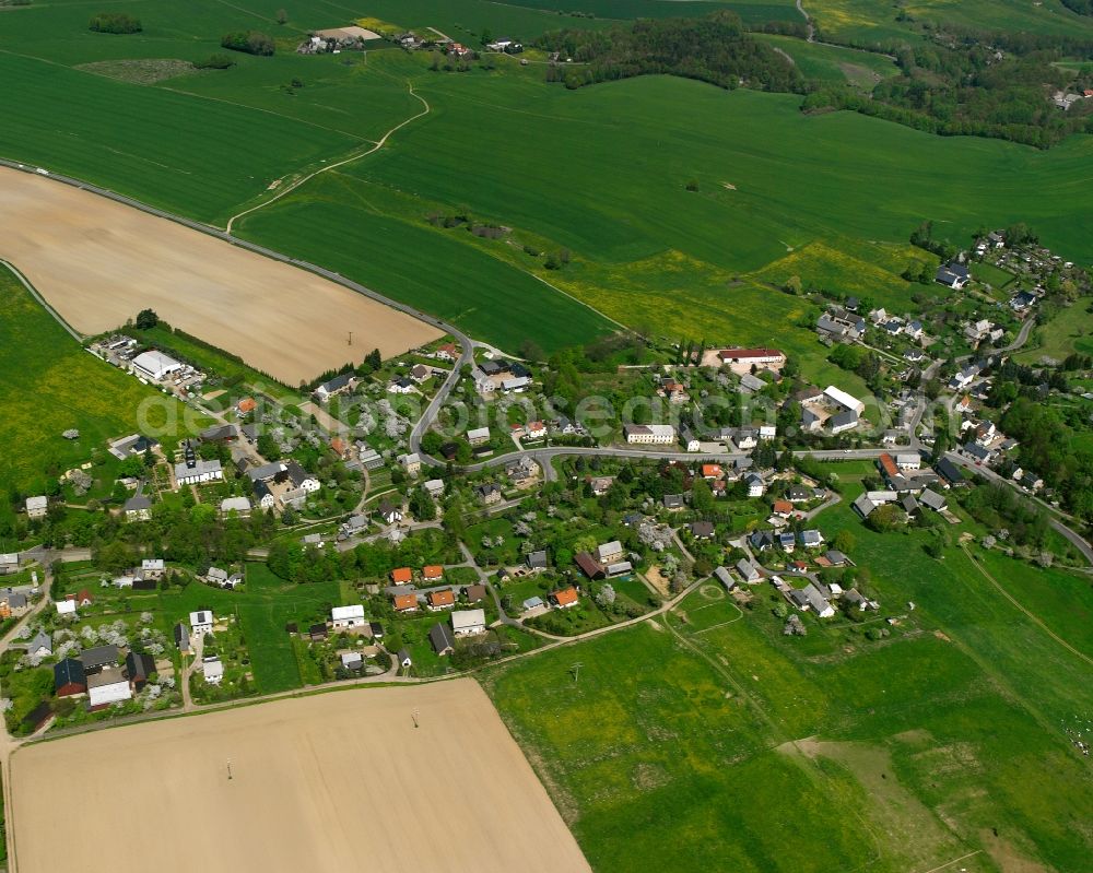 Ottendorf from above - Agricultural land and field boundaries surround the settlement area of the village in Ottendorf in the state Saxony, Germany