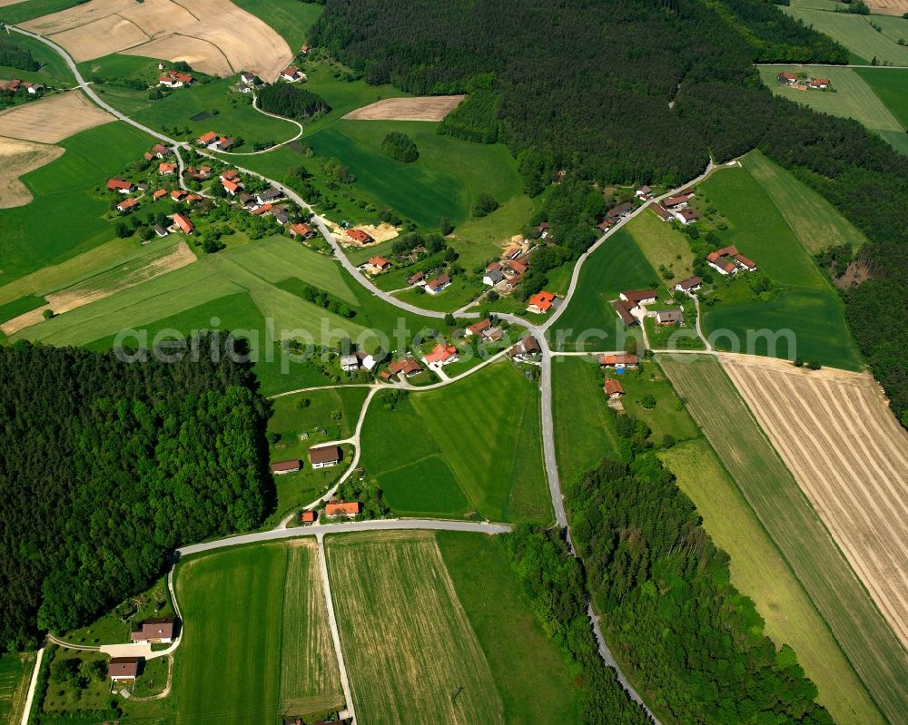 Aerial photograph Peisting - Agricultural land and field boundaries surround the settlement area of the village in Peisting in the state Bavaria, Germany