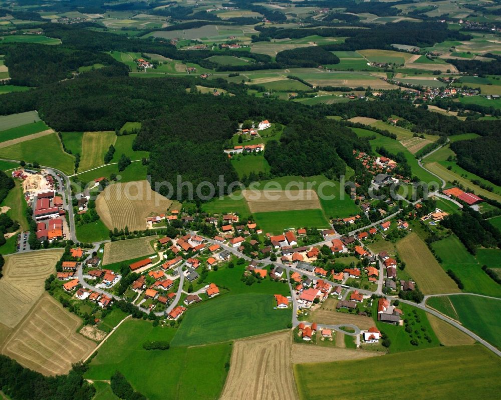 Pilgramsberg from the bird's eye view: Agricultural land and field boundaries surround the settlement area of the village in Pilgramsberg in the state Bavaria, Germany