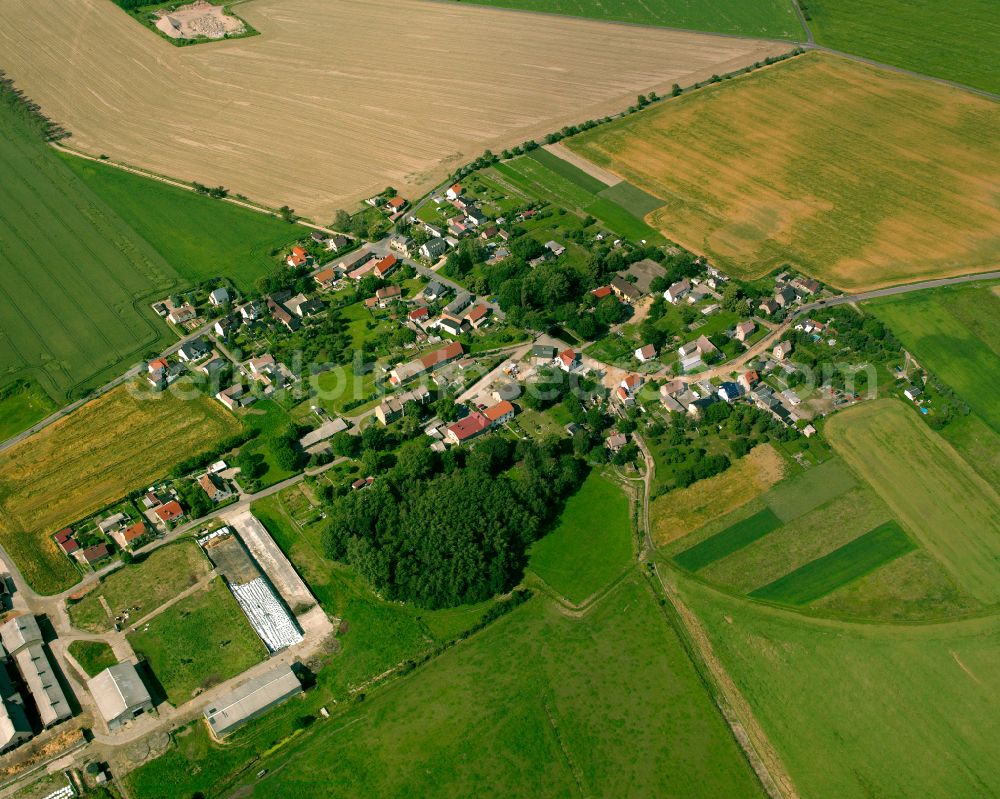Aerial image Pochra - Agricultural land and field boundaries surround the settlement area of the village in Pochra in the state Saxony, Germany