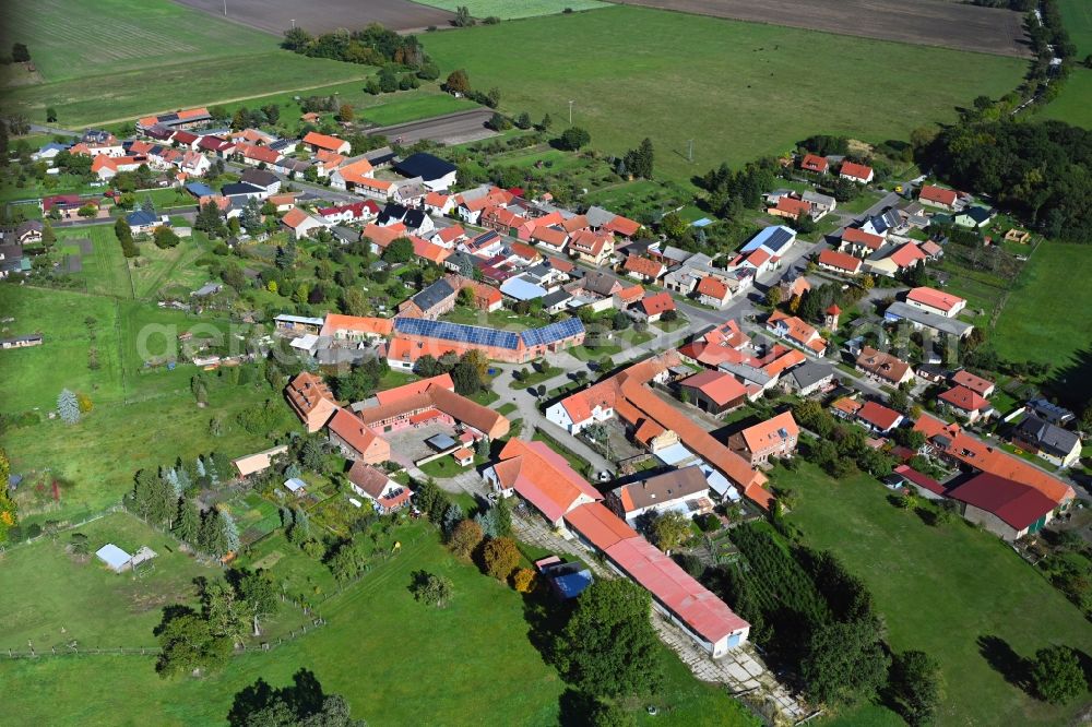 Aerial image Potzehne - Agricultural land and field boundaries surround the settlement area of the village in Potzehne in the state Saxony-Anhalt, Germany