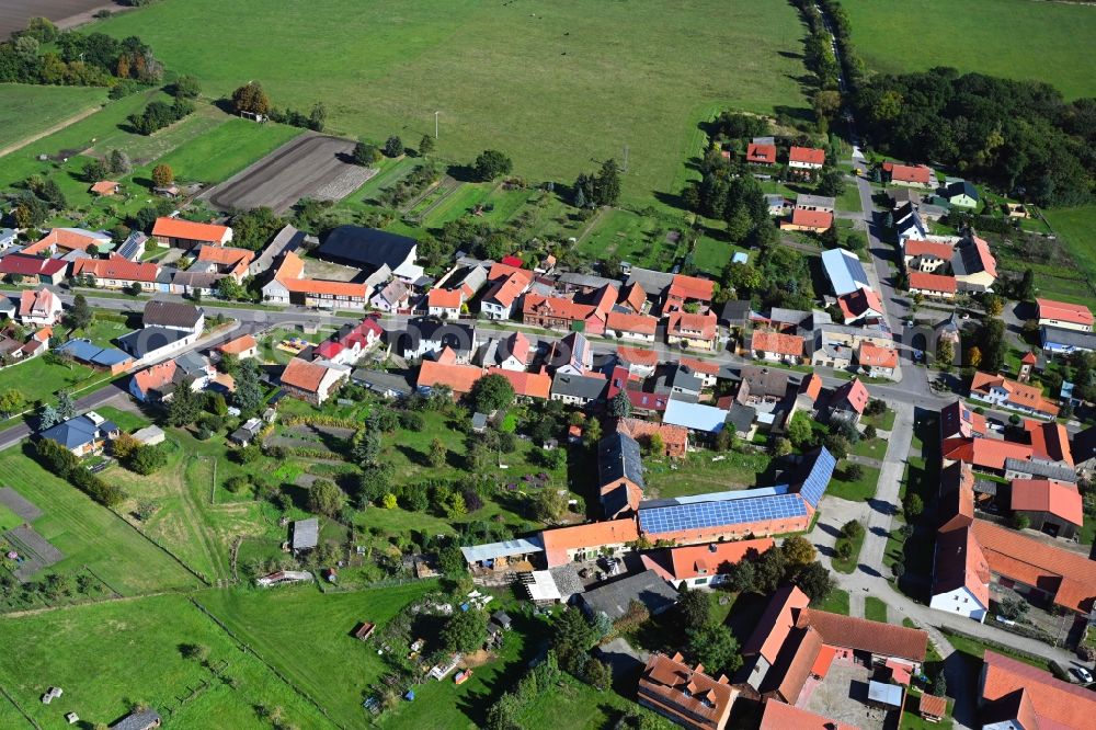 Aerial photograph Potzehne - Agricultural land and field boundaries surround the settlement area of the village in Potzehne in the state Saxony-Anhalt, Germany