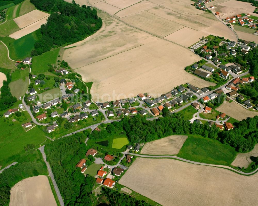 Aerial image Prienbach - Agricultural land and field boundaries surround the settlement area of the village in Prienbach in the state Bavaria, Germany