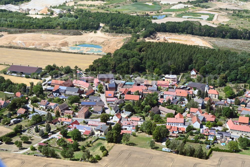 Aerial photograph Prießnitz - Agricultural land and field boundaries surround the settlement area of the village in Priessnitz in the state Saxony-Anhalt, Germany