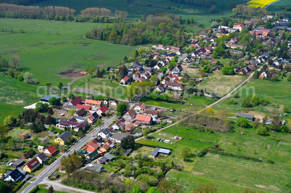 Protzen from the bird's eye view: Agricultural land and field boundaries surround the settlement area of the village in Protzen in the state Brandenburg, Germany