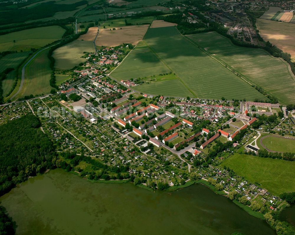 Pulsen from the bird's eye view: Agricultural land and field boundaries surround the settlement area of the village in Pulsen in the state Saxony, Germany