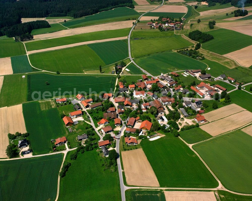 Aerial image Radlkofen - Agricultural land and field boundaries surround the settlement area of the village in Radlkofen in the state Bavaria, Germany