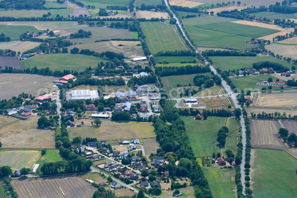 Aerial image Rahden - Agricultural land and field boundaries surround the settlement area of the village in Rahden in the state North Rhine-Westphalia, Germany