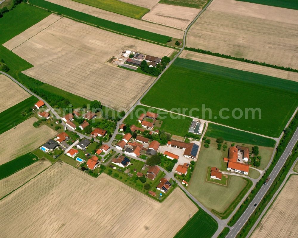 Aerial image Ramerding - Agricultural land and field boundaries surround the settlement area of the village in Ramerding in the state Bavaria, Germany