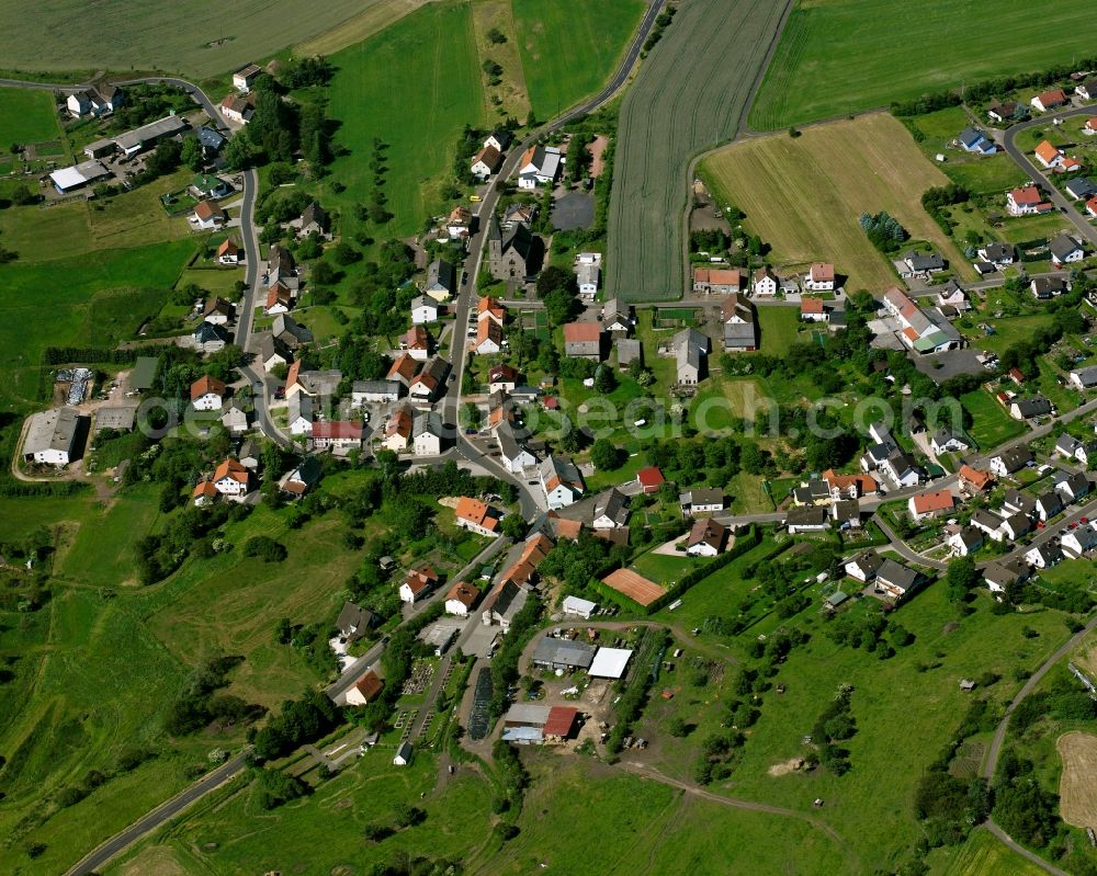 Aerial image Rückweiler - Agricultural land and field boundaries surround the settlement area of the village in Rückweiler in the state Rhineland-Palatinate, Germany