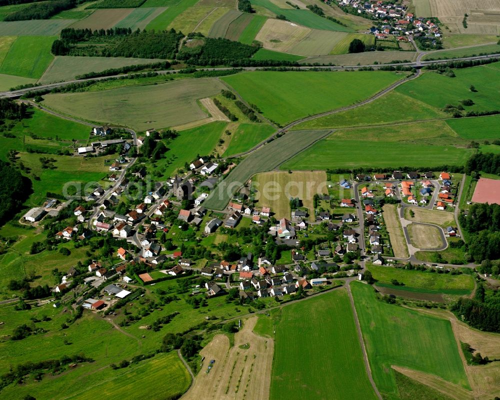 Aerial photograph Rückweiler - Agricultural land and field boundaries surround the settlement area of the village in Rückweiler in the state Rhineland-Palatinate, Germany