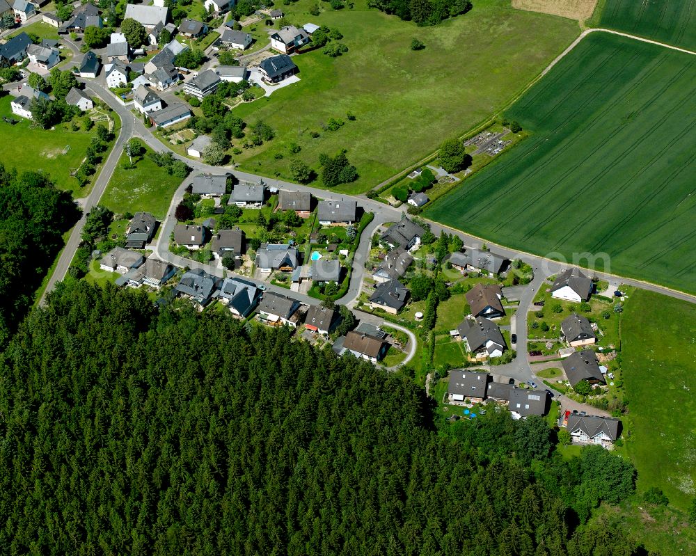 Rödern from the bird's eye view: Agricultural land and field boundaries surround the settlement area of the village in Rödern in the state Rhineland-Palatinate, Germany