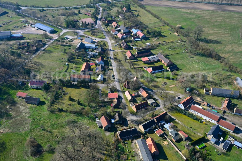 Aerial photograph Redlin - Agricultural land and field boundaries surround the settlement area of the village in Redlin in the state Mecklenburg - Western Pomerania, Germany