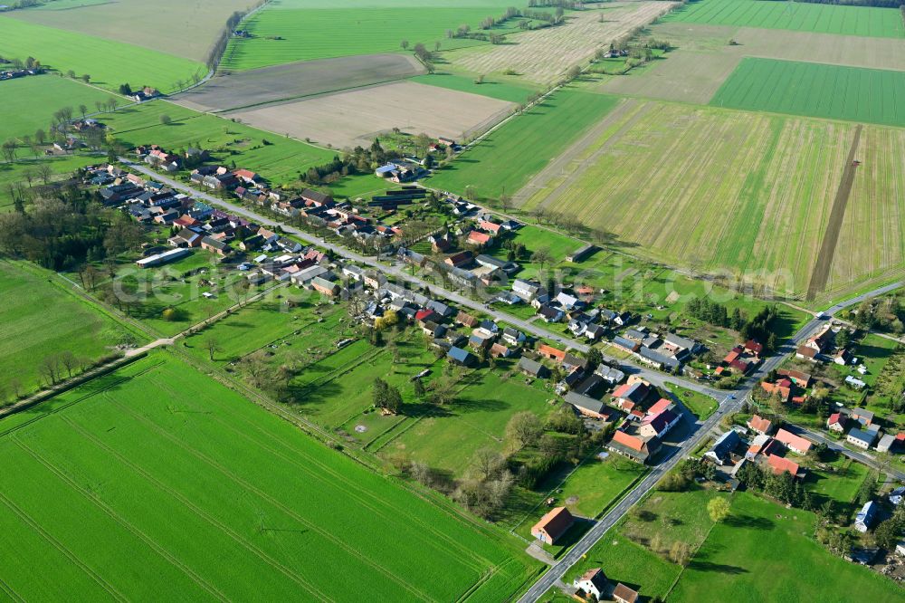 Aerial image Reetz - Agricultural land and field boundaries surround the settlement area of the village in Reetz in the state Brandenburg, Germany