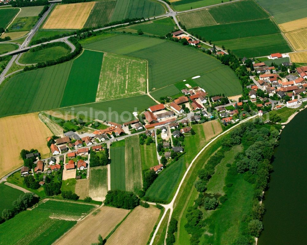 Aerial image Reibersdorf - Agricultural land and field boundaries surround the settlement area of the village in Reibersdorf in the state Bavaria, Germany