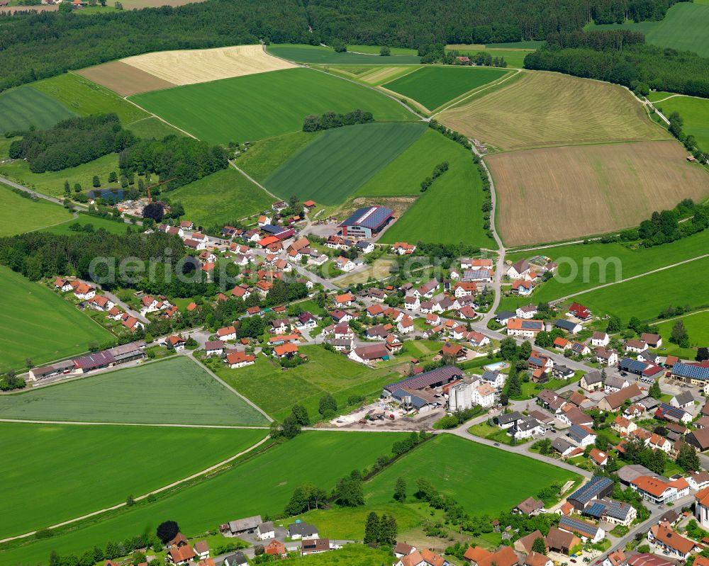 Aerial image Reinstetten - Agricultural land and field boundaries surround the settlement area of the village in Reinstetten in the state Baden-Wuerttemberg, Germany