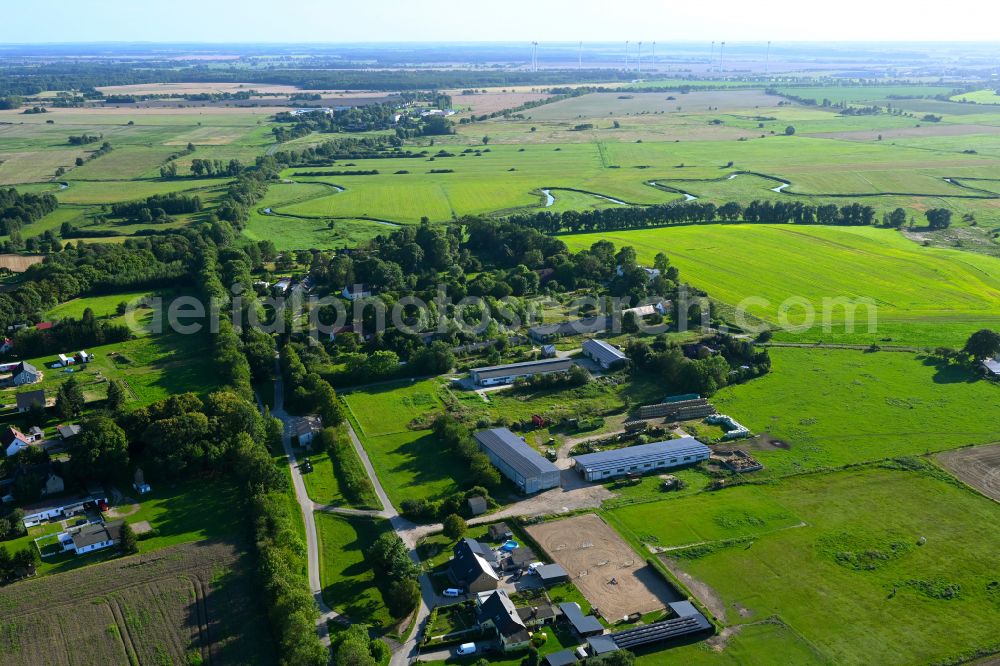 Rekentin from the bird's eye view: Agricultural land and field boundaries surround the settlement area of the village on street Kastanienweg in Rekentin in the state Mecklenburg - Western Pomerania, Germany