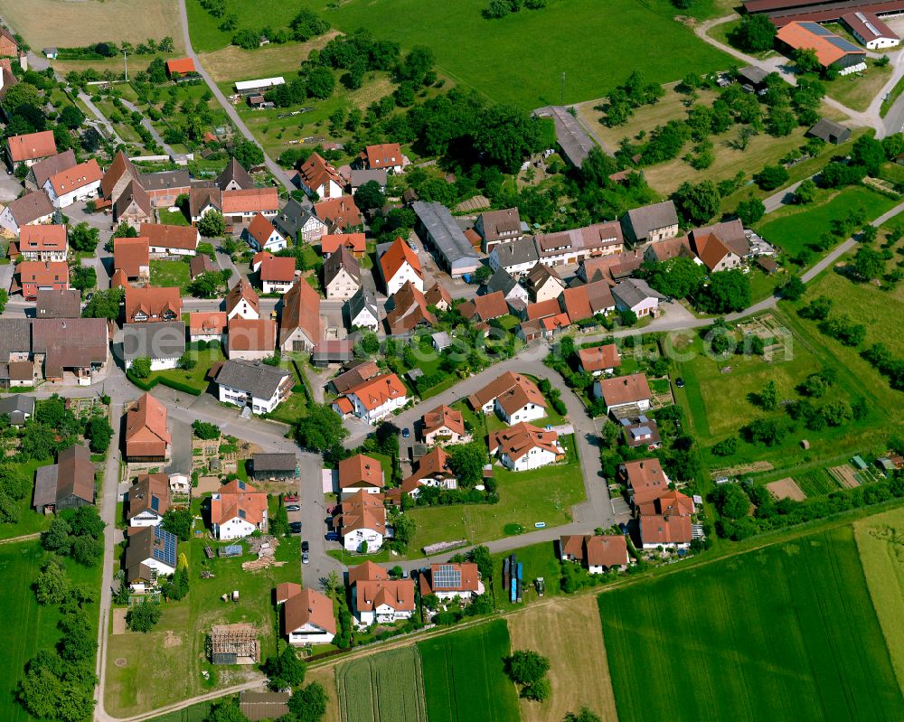 Aerial image Remmingsheim - Agricultural land and field boundaries surround the settlement area of the village in Remmingsheim in the state Baden-Wuerttemberg, Germany