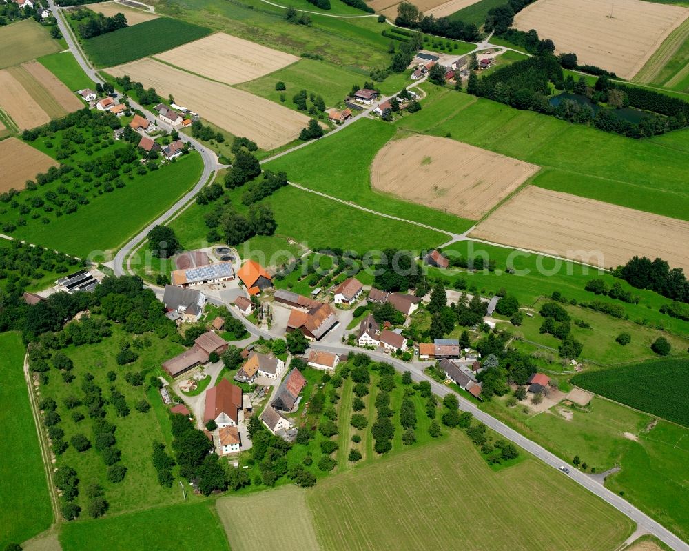 Aerial image Repperweiler - Agricultural land and field boundaries surround the settlement area of the village in Repperweiler in the state Baden-Wuerttemberg, Germany