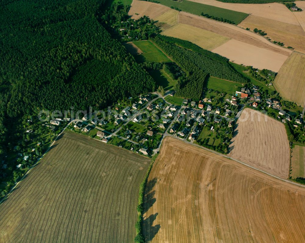 Aerial photograph Reudnitz - Agricultural land and field boundaries surround the settlement area of the village in Reudnitz in the state Thuringia, Germany