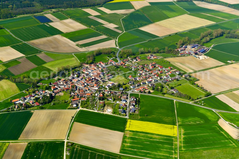 Aerial image Reupelsdorf - Agricultural land and field boundaries surround the settlement area of the village in Reupelsdorf in the state Bavaria, Germany