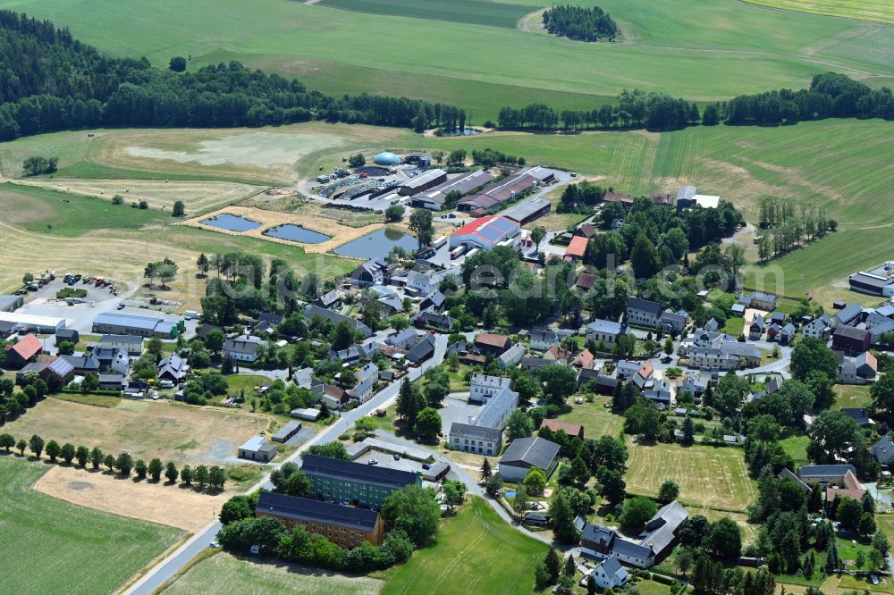 Aerial image Reuth - Agricultural land and field boundaries surround the settlement area of the village in Reuth in the state Saxony, Germany