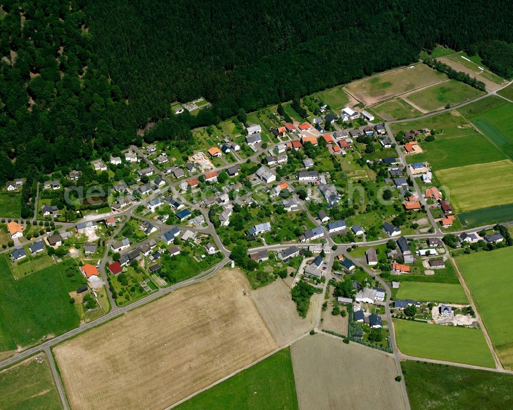 Aerial photograph Rinzenberg - Agricultural land and field boundaries surround the settlement area of the village in Rinzenberg in the state Rhineland-Palatinate, Germany