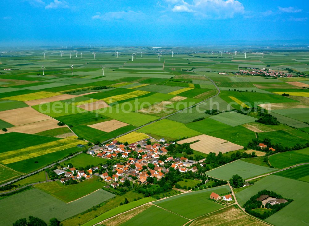 Aerial image Rittersheim - Agricultural land and field boundaries surround the settlement area of the village in Rittersheim in the state Rhineland-Palatinate, Germany