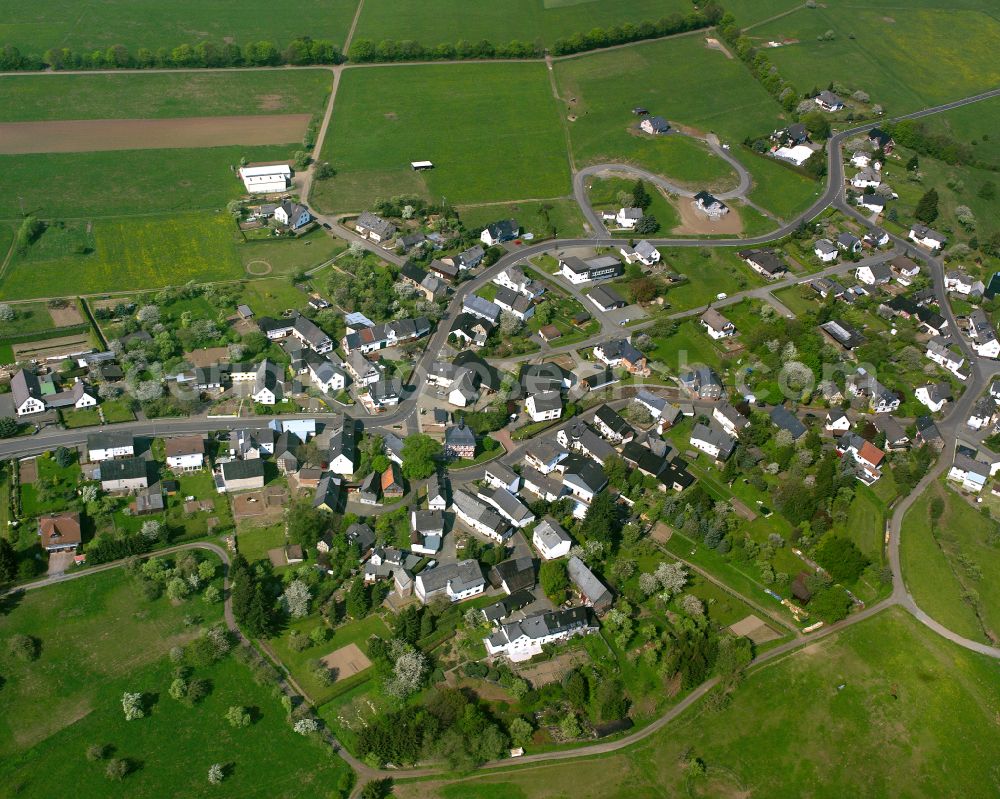 Aerial image Rodenroth - Agricultural land and field boundaries surround the settlement area of the village in Rodenroth in the state Hesse, Germany