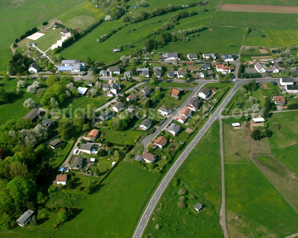 Aerial photograph Rodenroth - Agricultural land and field boundaries surround the settlement area of the village in Rodenroth in the state Hesse, Germany