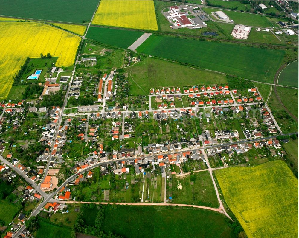 Aerial photograph Rodleben - Agricultural land and field boundaries surround the settlement area of the village in Rodleben in the state Saxony-Anhalt, Germany