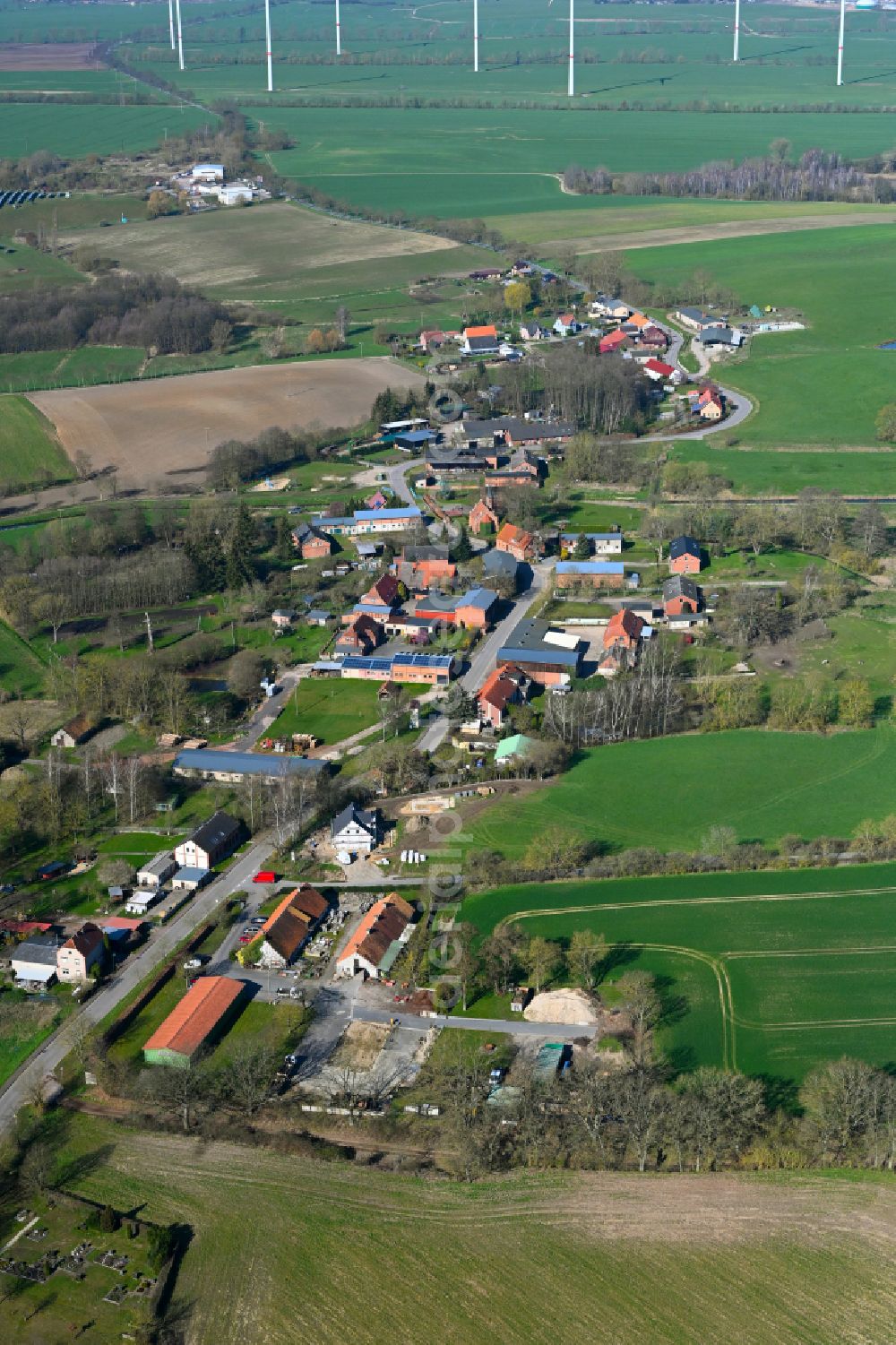 Aerial image Rom - Agricultural land and field boundaries surround the settlement area of the village in Rome in the state Mecklenburg - Western Pomerania, Germany