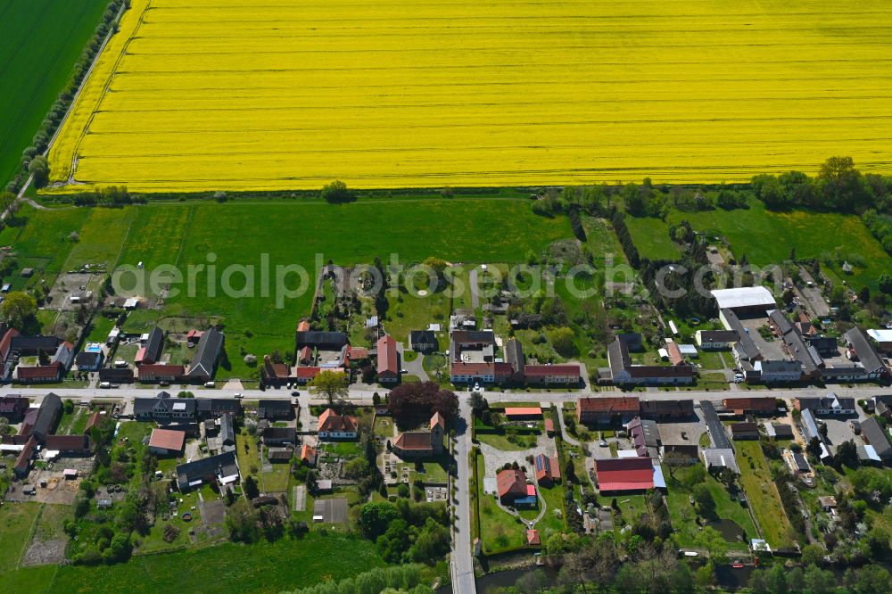 Aerial image Rossau - Agricultural land and field boundaries surround the settlement area of the village in Rossau in the state Saxony-Anhalt, Germany