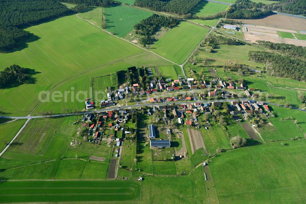 Aerial image Rossow - Agricultural land and field boundaries surround the settlement area of the village in Rossow in the state Brandenburg, Germany