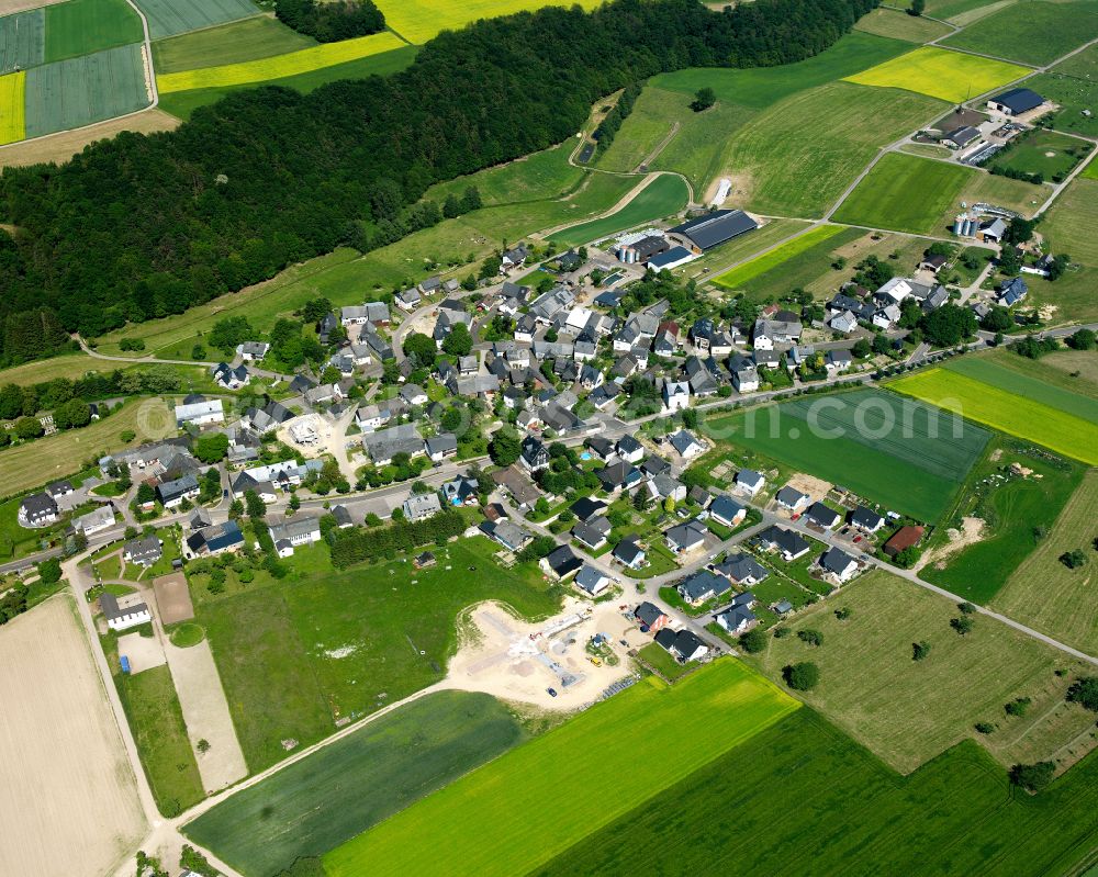 Aerial image Roth - Agricultural land and field boundaries surround the settlement area of the village in Roth in the state Rhineland-Palatinate, Germany